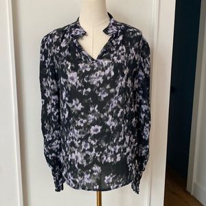 Bella Dahl top ruffle sleeve button neck worn one time